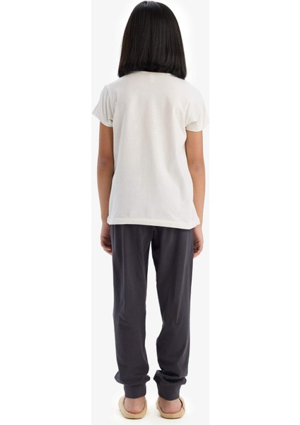 Kız Çocuk Pijama Takımı Baskılı Kısa Kollu Üst Beli Lastikli Uzun Alt E0541A825SM