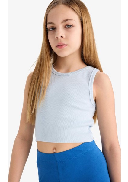 Kız Çocuk Bisiklet Yaka Basic Düz Atlet D9097A825HS