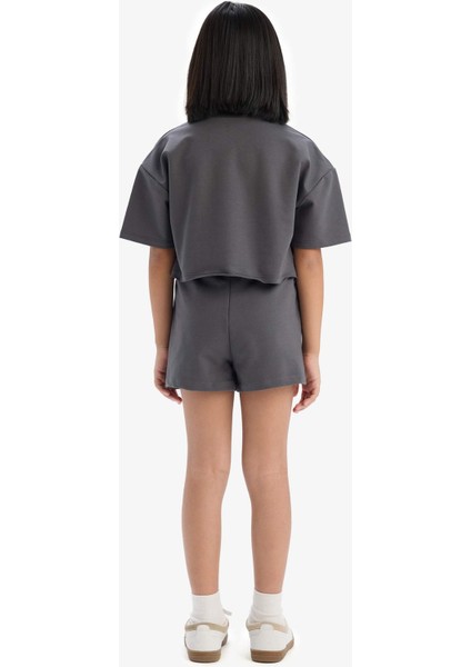 Kız Çocuk 2'li Takım Baskılı Kısa Kollu Tişört Şort E0730A825SM