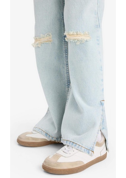 Kız Çocuk Wide Leg Yırtık Detaylı Geniş Paça Jean Pantolon