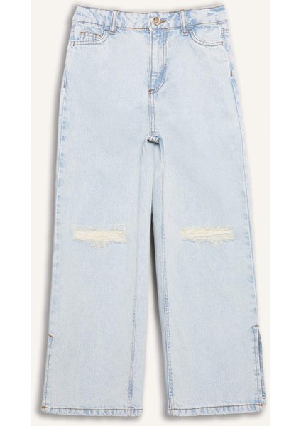 Kız Çocuk Wide Leg Yırtık Detaylı Geniş Paça Jean Pantolon