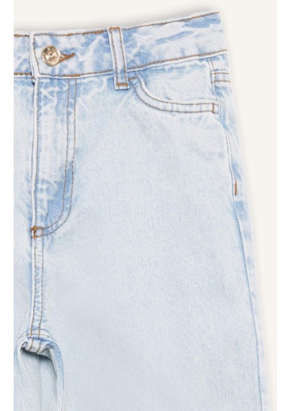 Kız Çocuk Wide Leg Yırtık Detaylı Geniş Paça Jean Pantolon