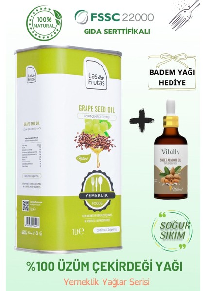 Yemeklik Üzüm Çekirdeği Yağı 1 Litre – Soğuk Sıkım, Saf & Doğal