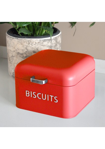 Home Biscutis Galvaniz Metal Saklama Kutusu - Kırmızı modelleri