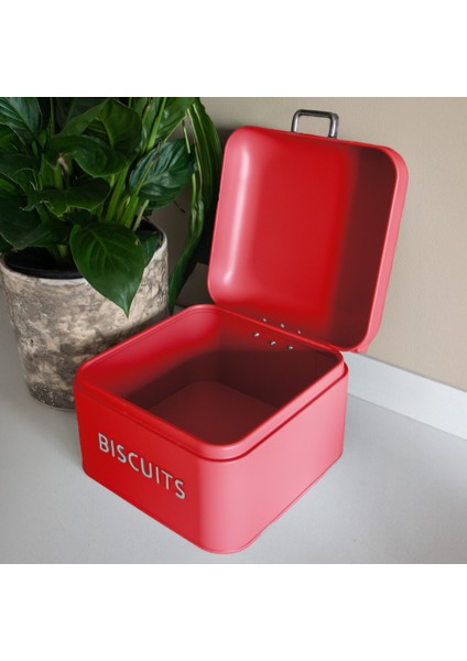 Home Biscutis Galvaniz Metal Saklama Kutusu - Kırmızı indirimleri