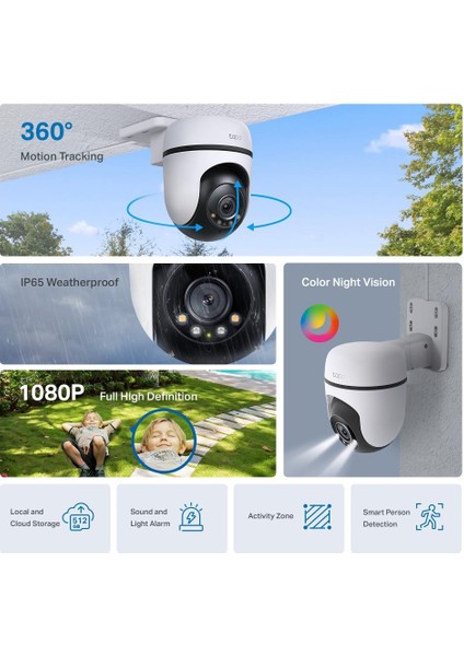 Tapo C500 V2.0 Işıklı ve Renkli Gece Görüşlü , Sesli ve Işıklı Alarm , Yatay/dikey 360 Derece Dış Mekan Wi-Fi Güvenlik kamerası fırsatları