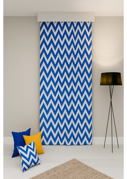 Mavi Beyaz Zikzak Halkalı Bağcıklı Su Geçirmez Balkon Perdesi Branda fiyatları