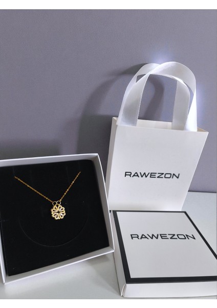 Kutulu ve Çantalı Gold Renk Mıknatıslı Açılabilir Yonca Kolye -Sevgiliye Hediye Doğum Günü Arkadaşa
