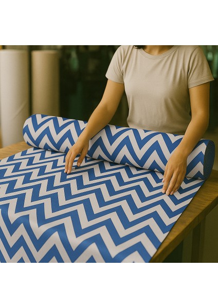 Mavi Beyaz Zikzak Halkalı Bağcıklı Su Geçirmez Balkon Perdesi Branda