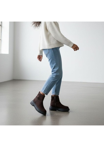 Kahve Süet Hakiki Deri Içten Fermuarlı Içi Peluş Astarlı Kadın Bot fiyatları