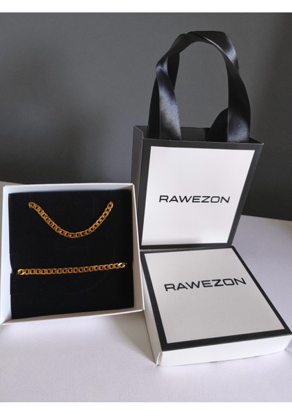 Özel Çantalı Kutulu Erkek Gold Renk Çelik Zincir Kolye ve Bileklik Seti–sevgiliye Erkek Arkadaşa