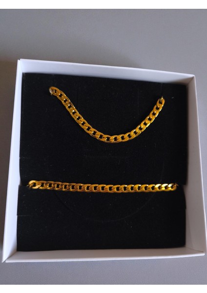 Özel Çantalı Kutulu Erkek Gold Renk Çelik Zincir Kolye ve Bileklik Seti–sevgiliye Erkek Arkadaşa indirimleri