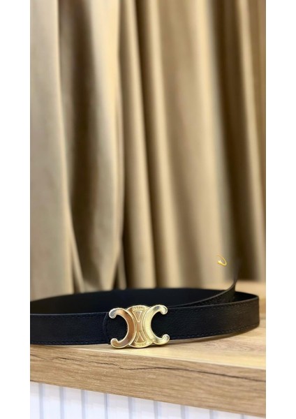 Kadın Siyah Gold Tokalı Kemer Elbise Kemeri Pantolon Kemeri