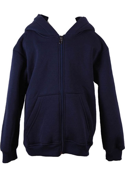 Fermuarlı Kapüşonlu Hırka Lacivert Erkek Çocuk Sweatshirt 3 Ip Şardonlu Basic