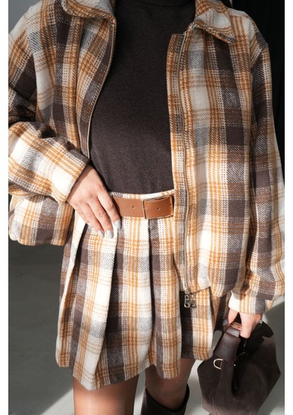 Ekoseli Fermuarlı Bomber Yün Ceket modelleri