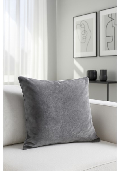 Düz Kadife Kırlent Kılıfı Gümüş V1 50X50