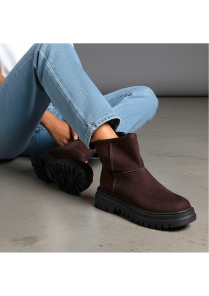 Kahve Süet Hakiki Deri Içten Fermuarlı Içi Peluş Astarlı Kadın Bot fırsatları
