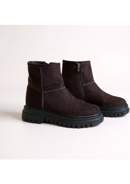 Kahve Süet Hakiki Deri Içten Fermuarlı Içi Peluş Astarlı Kadın Bot indirimleri