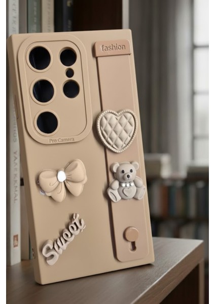 Samsung S23 Ultra Uyumlu Kılıf Kahverengi Renk 3D Figürlü Darbe Emici Yumuşak Silikon Kapak fiyatları