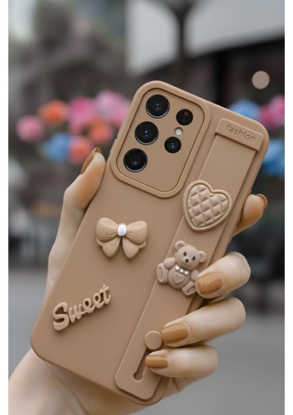 Samsung S23 Ultra Uyumlu Kılıf Kahverengi Renk 3D Figürlü Darbe Emici Yumuşak Silikon Kapak modelleri