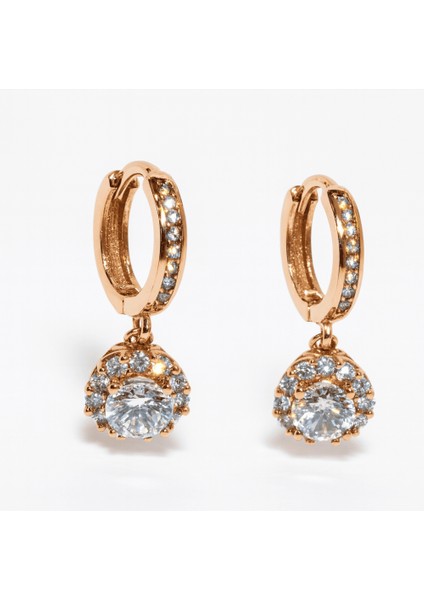 Elmas Görünümlü Rose Renk 925 Ayar Gümüş Bayan Küpe