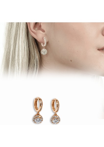 Elmas Görünümlü Rose Renk 925 Ayar Gümüş Bayan Küpe fiyatları