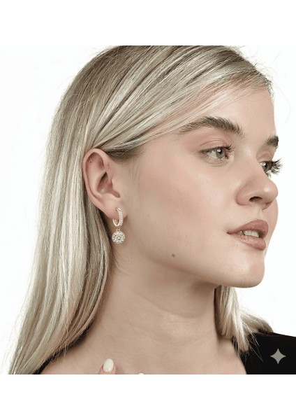 Elmas Görünümlü Rose Renk 925 Ayar Gümüş Bayan Küpe modelleri