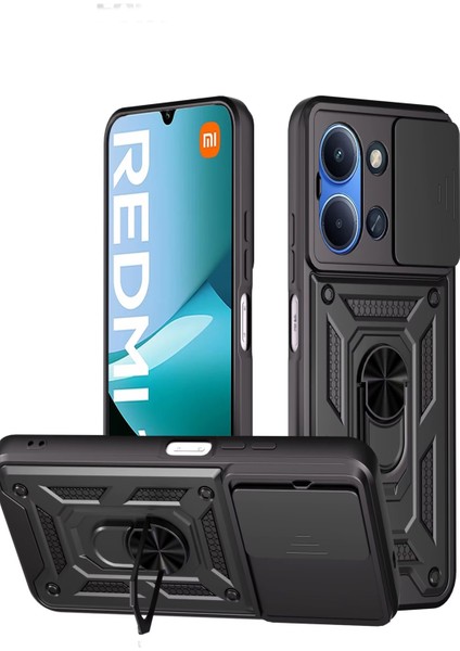 Redmi 15C Uyumlu Magnetik Standlı Kamera Korumalı Sürgülü Kapak