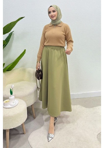 Yakası Fermuarlı Taş Detaylı Yumoş Kazak- Taba Standart (36-38-40 Uyumlu) modelleri