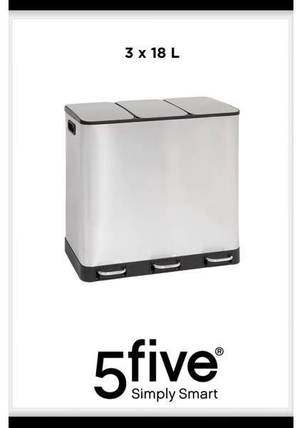 Ariane 3×18 L Metal Pedallı Çöp Kovası | Üç Bölmeli Geri Dönüşüm, Paslanmaz Gövde, Kolay Temizlik Çıkarılabilir Yıkanabilir İç Sepet