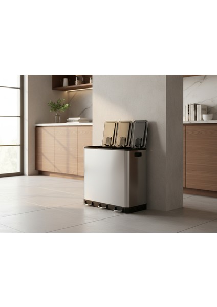 Ariane 3×18 L Metal Pedallı Çöp Kovası | Üç Bölmeli Geri Dönüşüm, Paslanmaz Gövde, Kolay Temizlik Çıkarılabilir Yıkanabilir İç Sepet modelleri