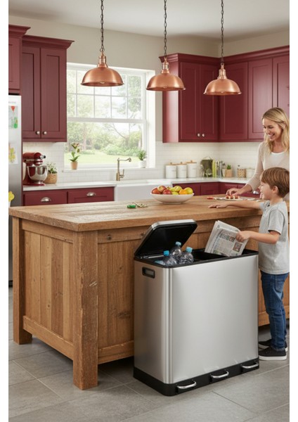 Ariane 3×18 L Metal Pedallı Çöp Kovası | Üç Bölmeli Geri Dönüşüm, Paslanmaz Gövde, Kolay Temizlik Çıkarılabilir Yıkanabilir İç Sepet