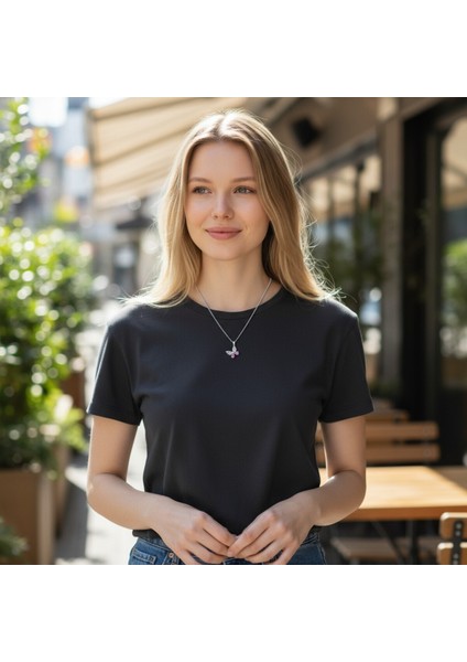 Pembe Kutulu ve Çantalı Pempe Taşlı Çelik Kelebek Kolye -Sevgiliye Hediye Doğum Günü Arkadaşa modelleri