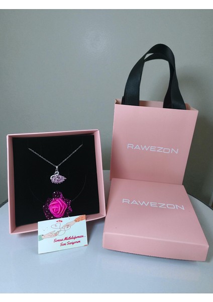 Kutulu ve Çantalı Pempe Taşlı Çelik Kuğu Kolye -Sevgiliye Hediye Doğum Günü Arkadaşa fırsatları