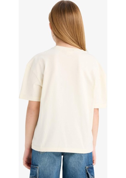 Kız Çocuk Relax Fit Bisiklet Yaka Baskılı Kısa Kollu Tişört E0353A825SM