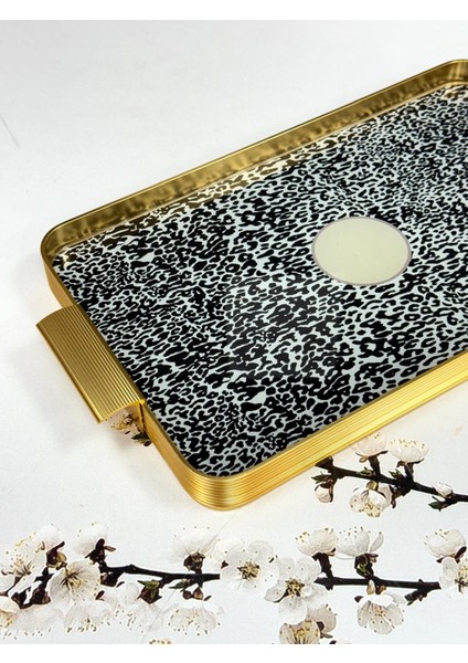 Metal Çerçeveli Cam Tepsi Leopar Desen 24/40 cm fiyatları