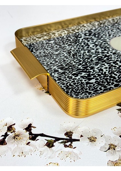Metal Çerçeveli Cam Tepsi Leopar Desen 24/40 cm modelleri