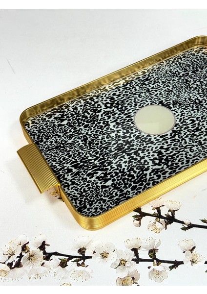 Metal Çerçeveli Cam Tepsi Leopar Desen 24/40 cm fırsatları