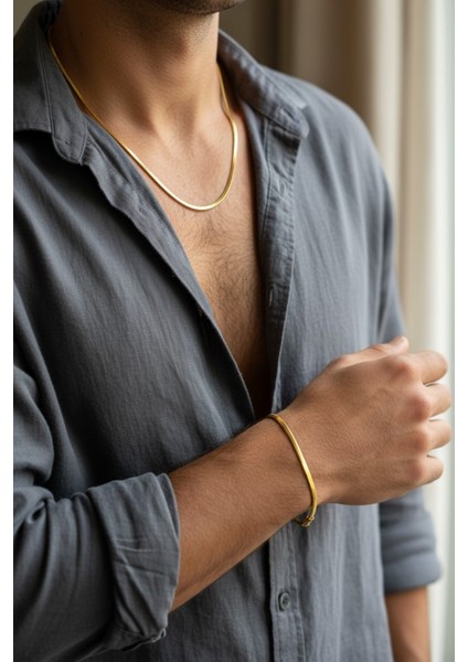 Çantalı Kutulu Erkek Hediye-Gold Renk Italyan Ince Zincir Çelik Kolye Bileklik Sevgiliye Arkadaşa fiyatları