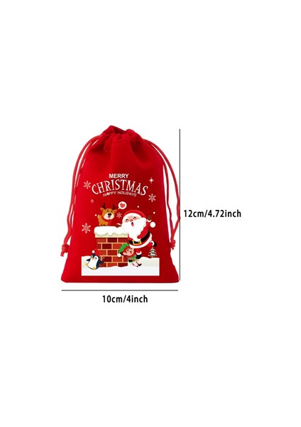 Noel Flanel Çekmeli Hediye Torbası – Küçük Flanel Poşet | Şapkalı Geyik, Penguen, Baykuş, Santa Claus ve Kaykaylı Kar Araba Desenli | Rastgele Model (1 Adet) modelleri