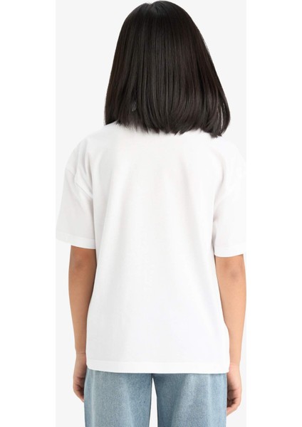 Kız Çocuk Relax Fit Palmiye Baskılı Bisiklet Yaka Kısa Kollu Tişört E0390A825SM