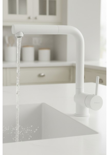 Aster BCA_A73M Beyaz Spiralli Mutfak Evye Bataryası | Çekilebilir Başlık, 35 mm Seramik Kartuş, Bal Peteği Aeratör, Sessiz kullanım, Su Tasarrufu modelleri