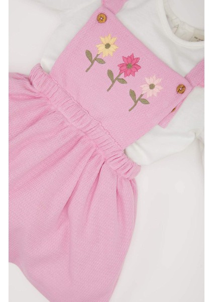 Kız Bebek 2'li Takım Uzun Kollu Üst Askılı Salopet Elbise