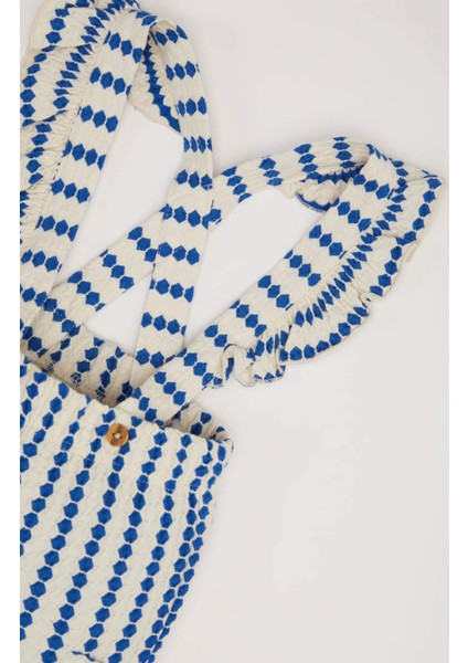 Kız Bebek Desenli Cepli Askılı Pantolon