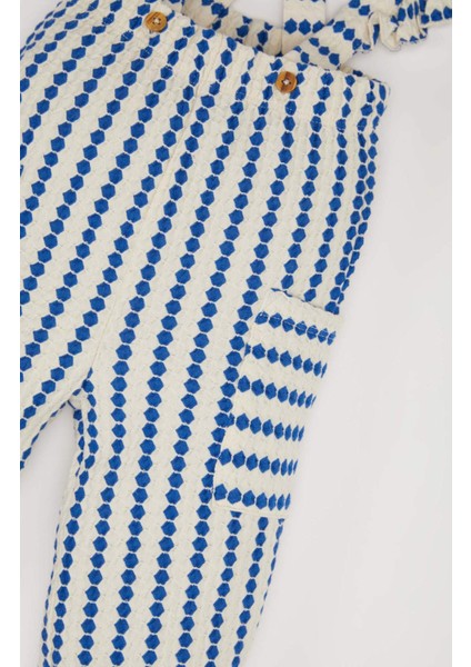 Kız Bebek Desenli Cepli Askılı Pantolon