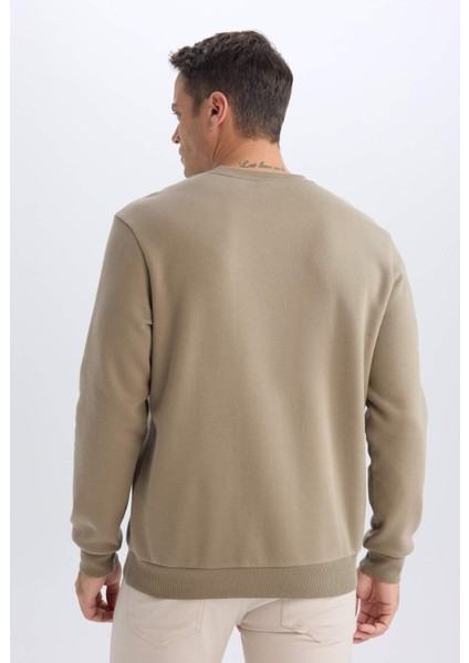 Regular Fit Bisiklet Yaka Kalın Basic Düz Sweatshirt