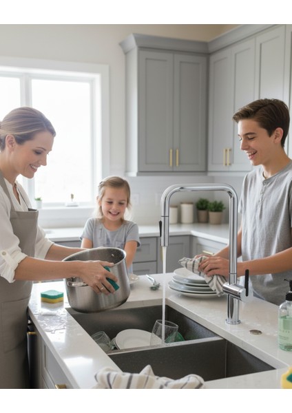 Momi BKM_073N U‑Tip Çekme Spiralli Krom Mutfak Evye Bataryası | Çift Jet, Bal Peteği Aeratör,sessiz kullanım