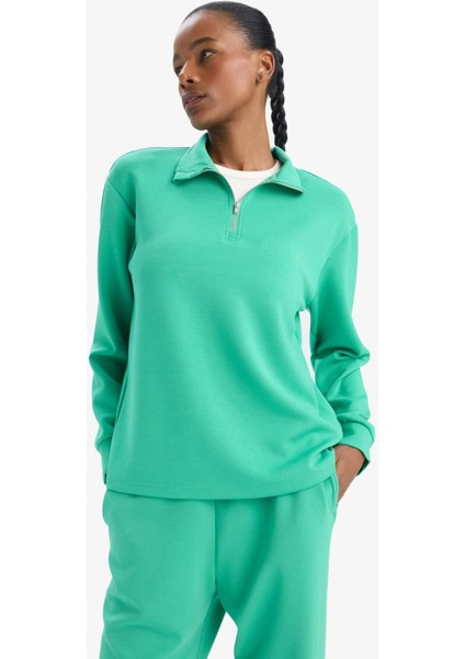 Oversize Geniş Kalıp Yarım Fermuarlı Dik Yaka Modal Sweatshirt D7126AX25SP