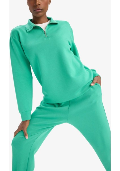 Oversize Geniş Kalıp Yarım Fermuarlı Dik Yaka Modal Sweatshirt D7126AX25SP