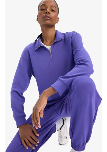 Oversize Geniş Kalıp Yarım Fermuarlı Dik Yaka Modal Sweatshirt D7126AX25SP